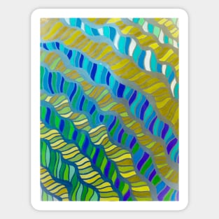Waves of Blue, Yellow & Green Sticker